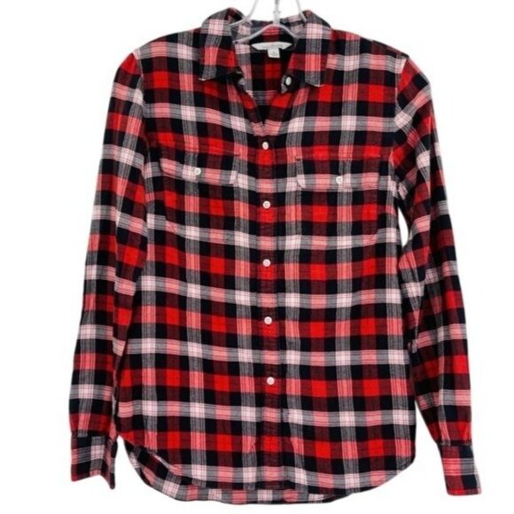 L.L. Bean Tops - L.L. Bean Signature‎ Camp Flannel Shirt Womens 2 Red Black Plaid Lightweight
